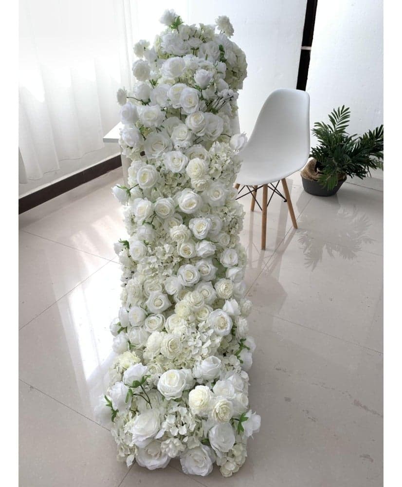 Chemin de fleurs de table blanc LEA 200 cm x 55 cm